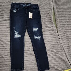Judy Blue Dark Indigo Distressed Skinny Jeans